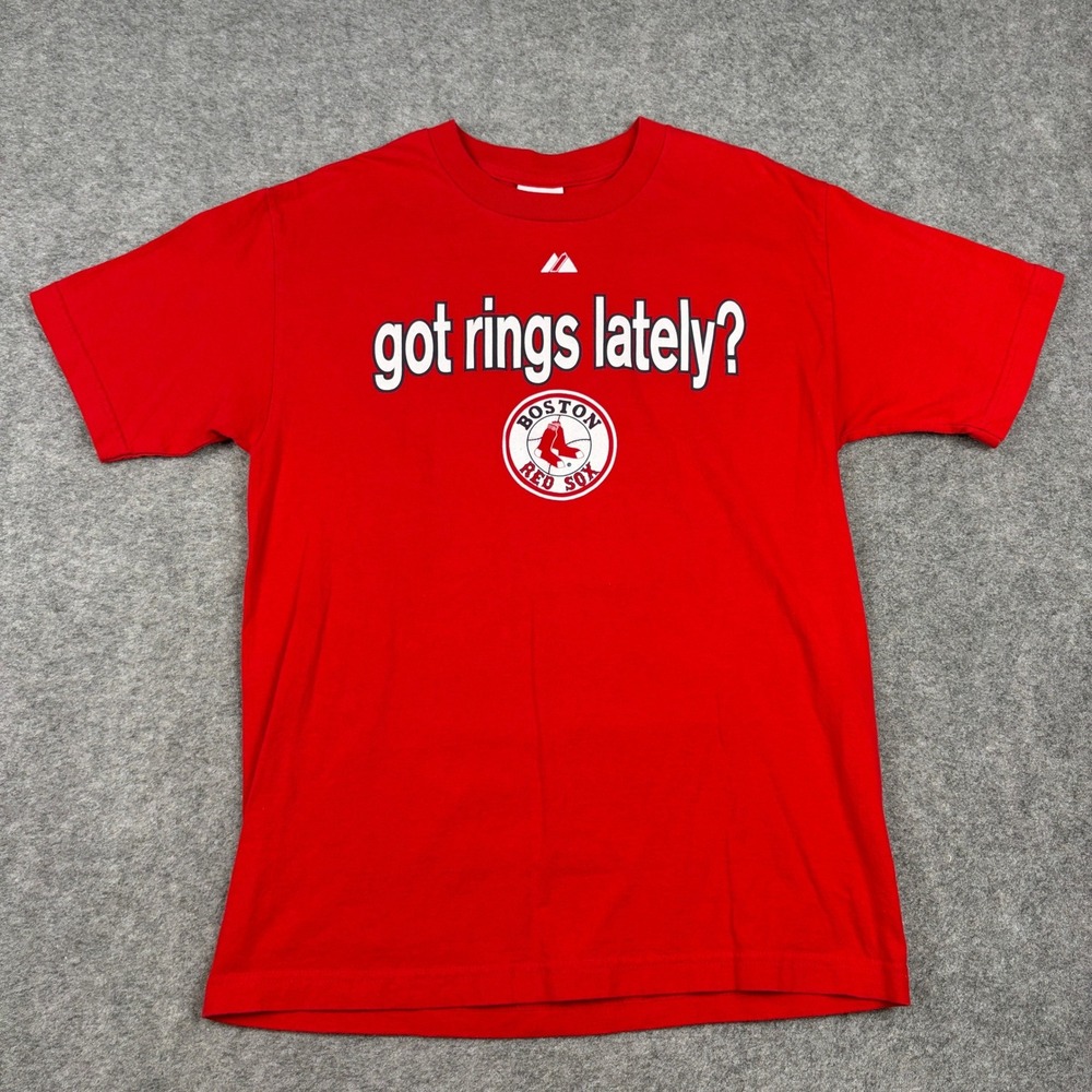 Y2K Majestic Boston Red Sox T Shirt Mens Medium Red Got Rings Lately MLB Graphic